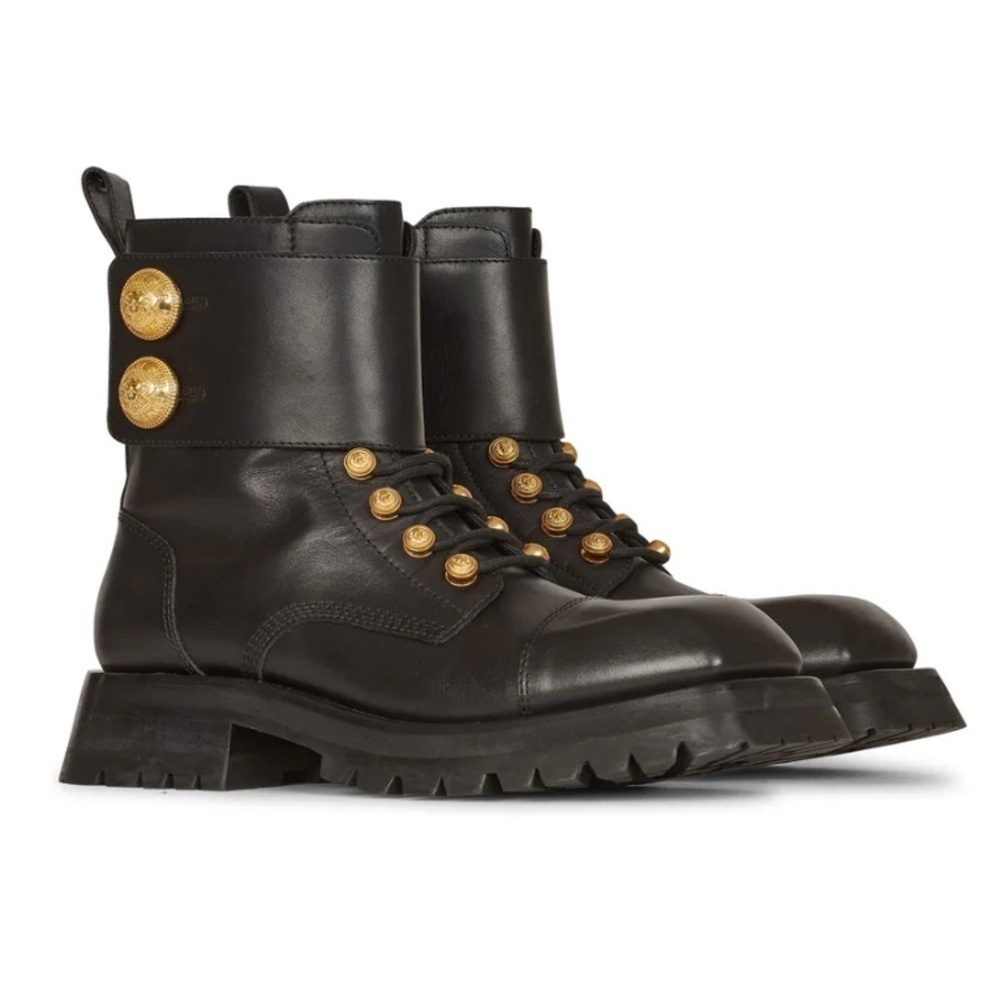 NWT Balmain Paris Ranger Army ankle boots black leather golden hardware - 36 - Picture 3 of 9